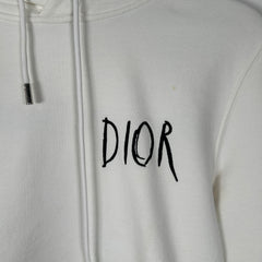Dior White Embroidered Hoodie Size S