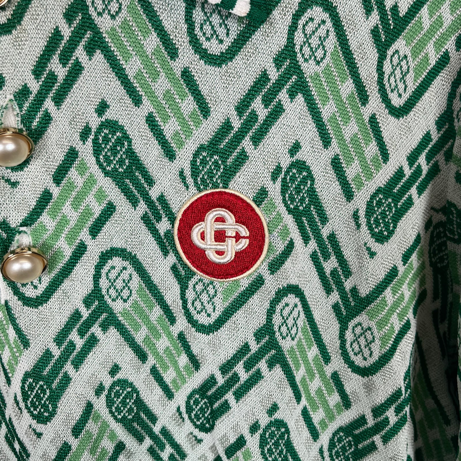 Casablanca Green Monogram Jacquard Knit Polo Size 2XL