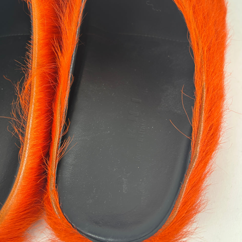 Marni Orange Fuzzy Slip On Slides Size 9