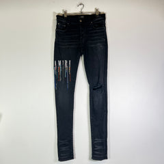 Amiri Black Paint Drip Logo Denim Jeans