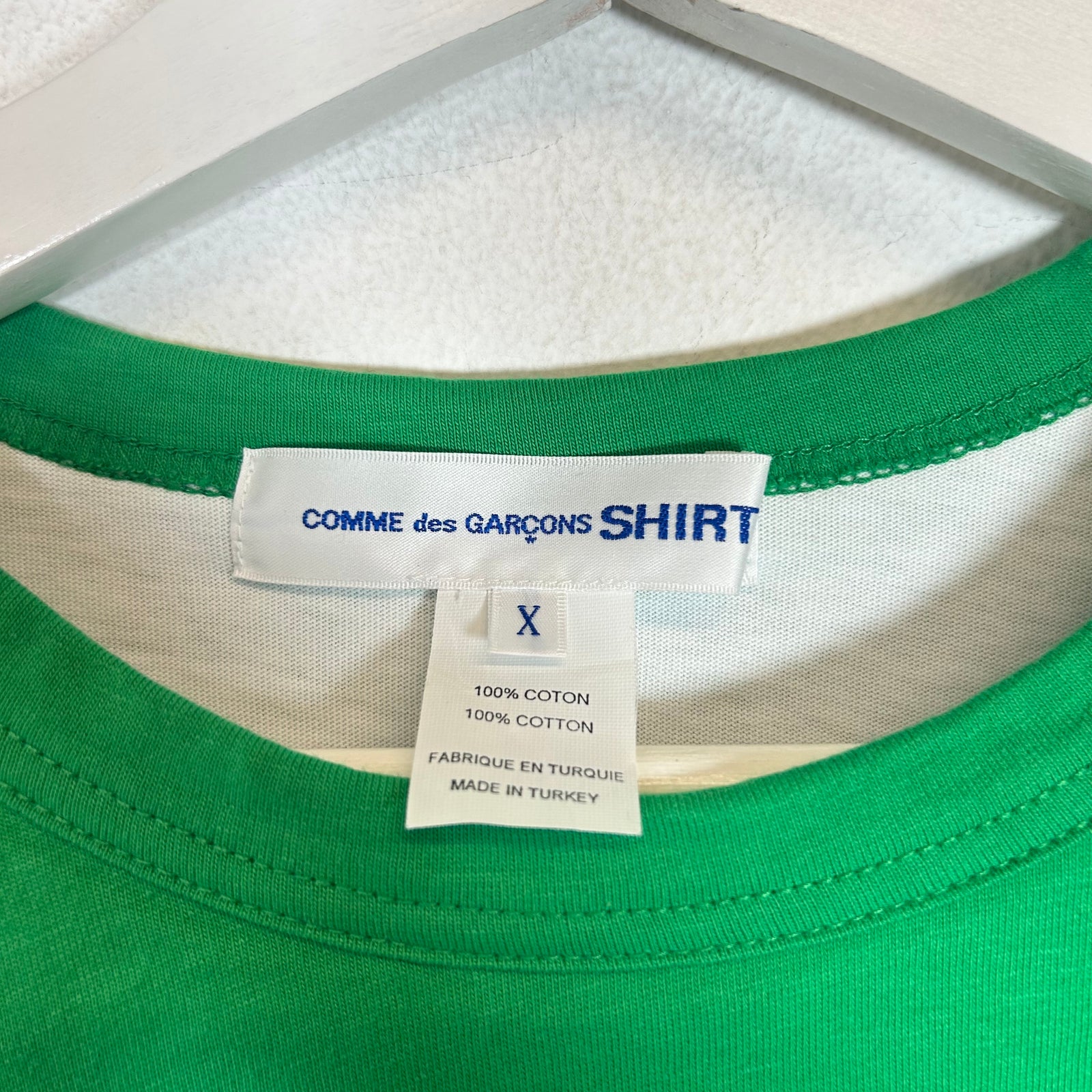 CDG Shirt Green/White Double Layer Long Sleeve Size L