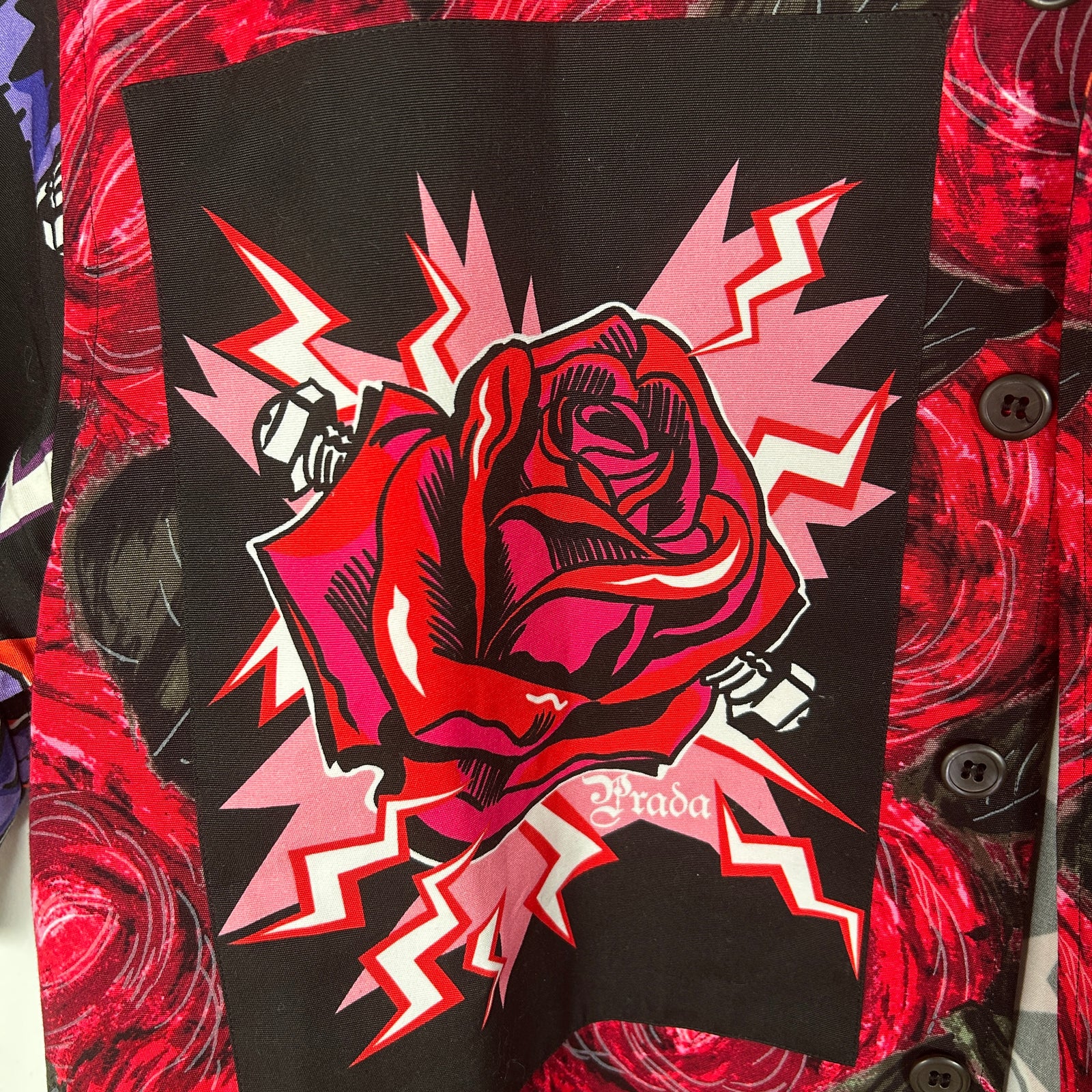 Prada Frankenstien Electric Hearts Camp Shirt Size S