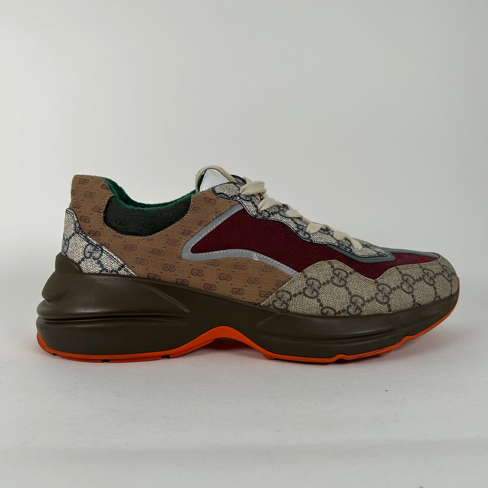 Gucci Brown GG Supreme Multi Rhyton Monogram Sneaker Size 11.5