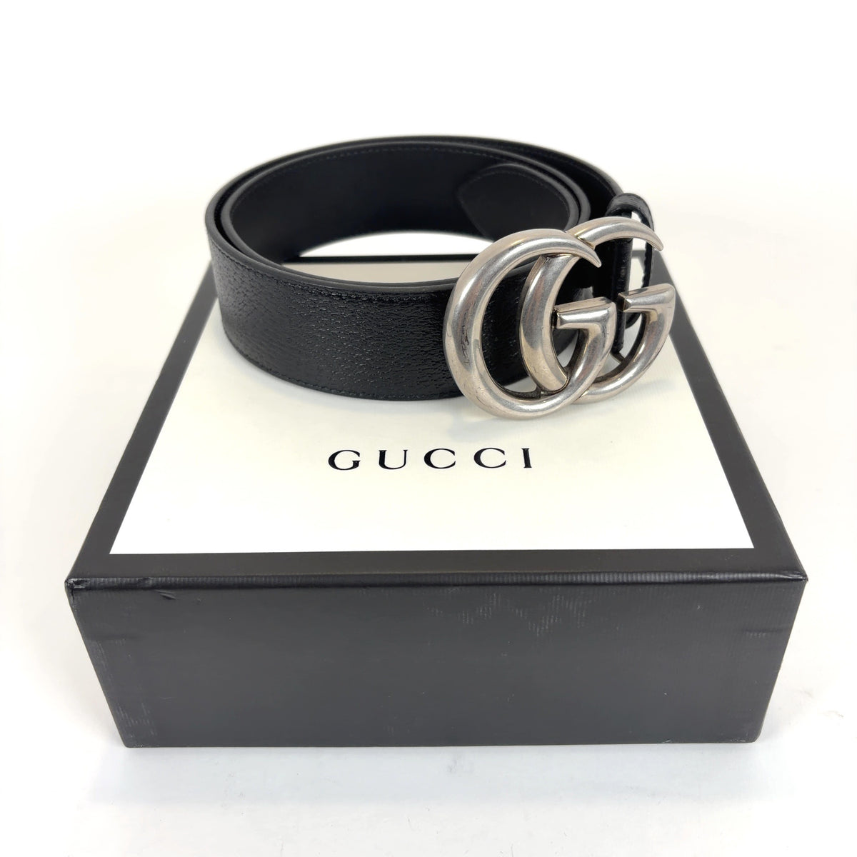Gucci Gunmetal 'GG' Leather Belt