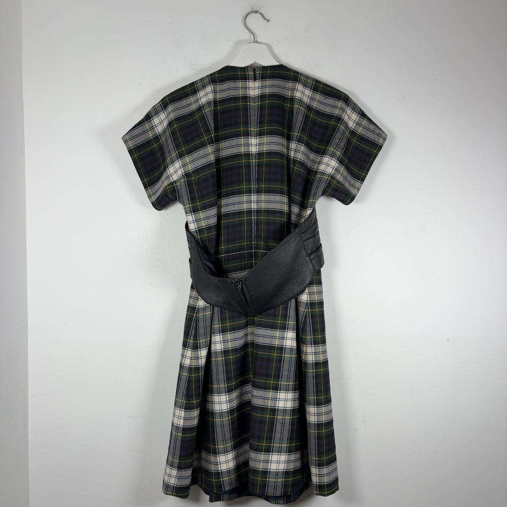 Alexander McQueen McQ Tartan Wool & Leather Corset Belt Dress