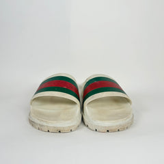 Gucci White Signature Stripe Slides Size 14