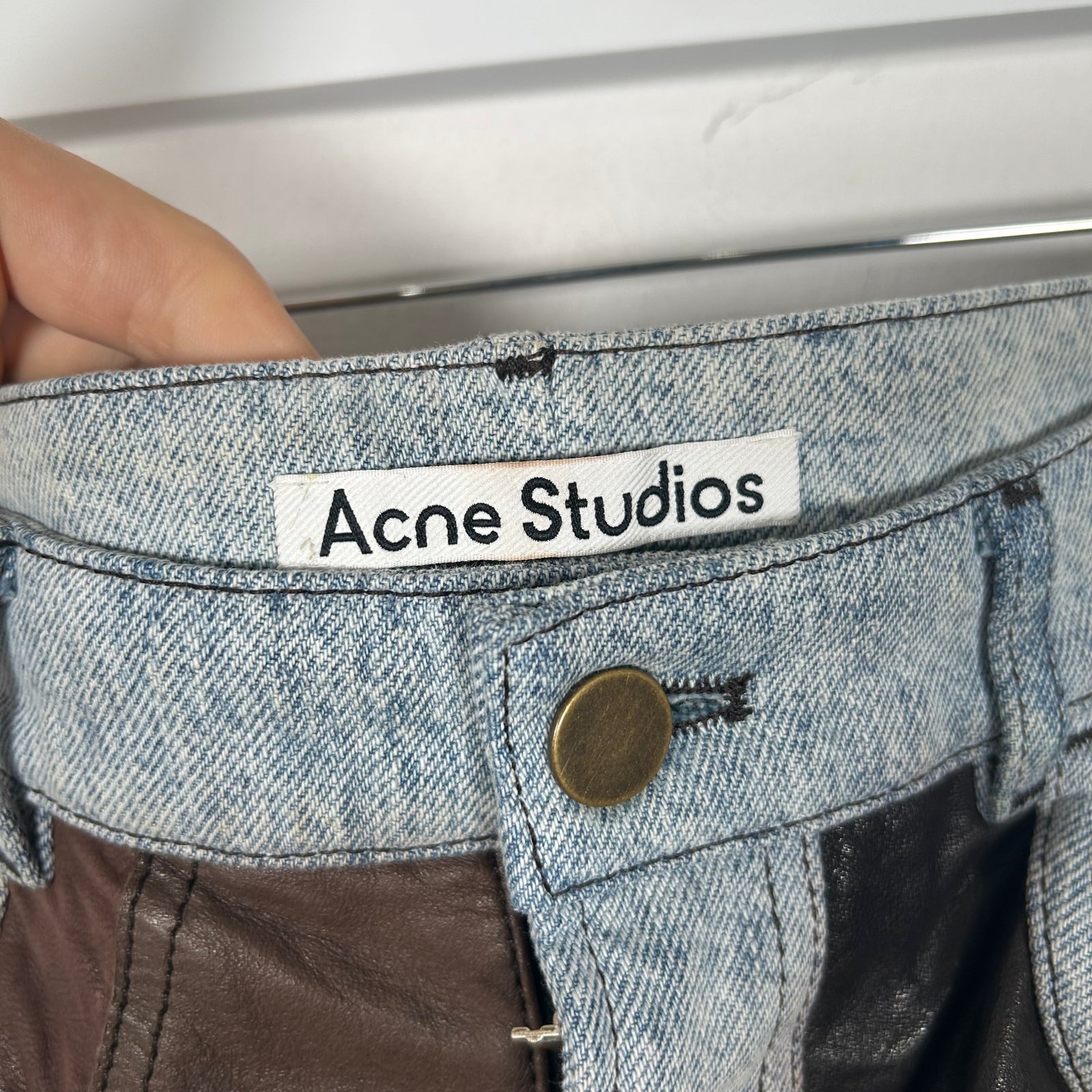 Acne Studios Leather Patchwork Denim Pants Size 32