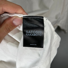 Satoshi Nakamoto White Studded Logo Graphic T-Shirt Size L
