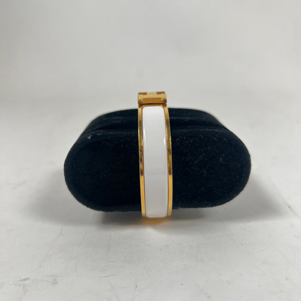 Hermes White Gold Clic H Bracelet