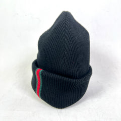 Gucci Black Web Stripe Wool Ribbed Beanie