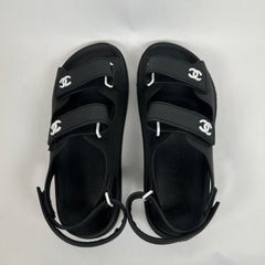 Chanel Black Rubber CC Dad Slingback Sandals Size 39