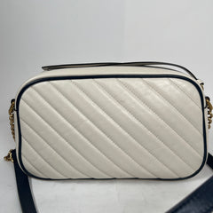 Gucci White Calfskin Diagonal GG Marmont Small Shoulder Bag