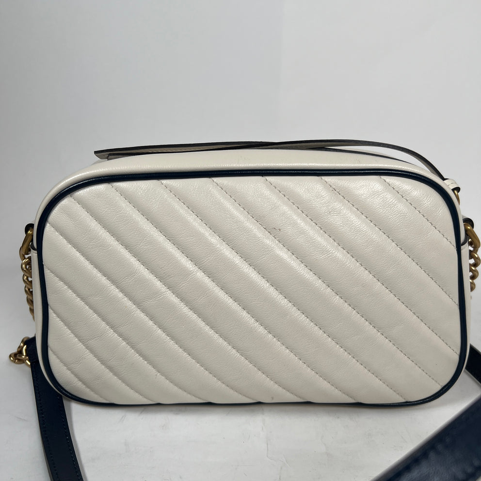 Gucci White Calfskin Diagonal GG Marmont Small Shoulder Bag