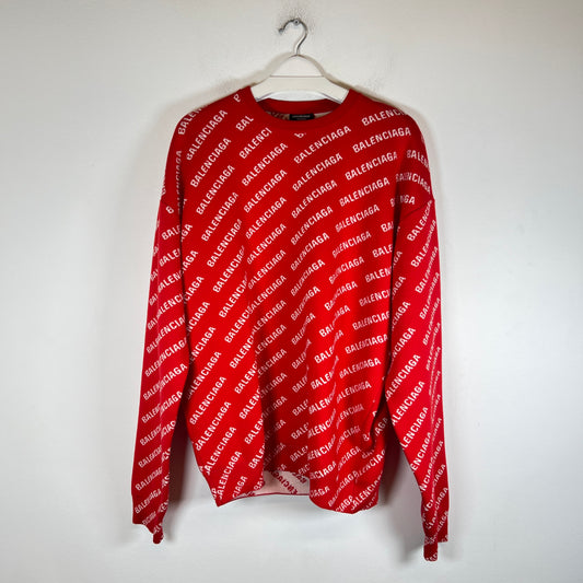 Balenciaga Red All Over Logo Crewneck Size S