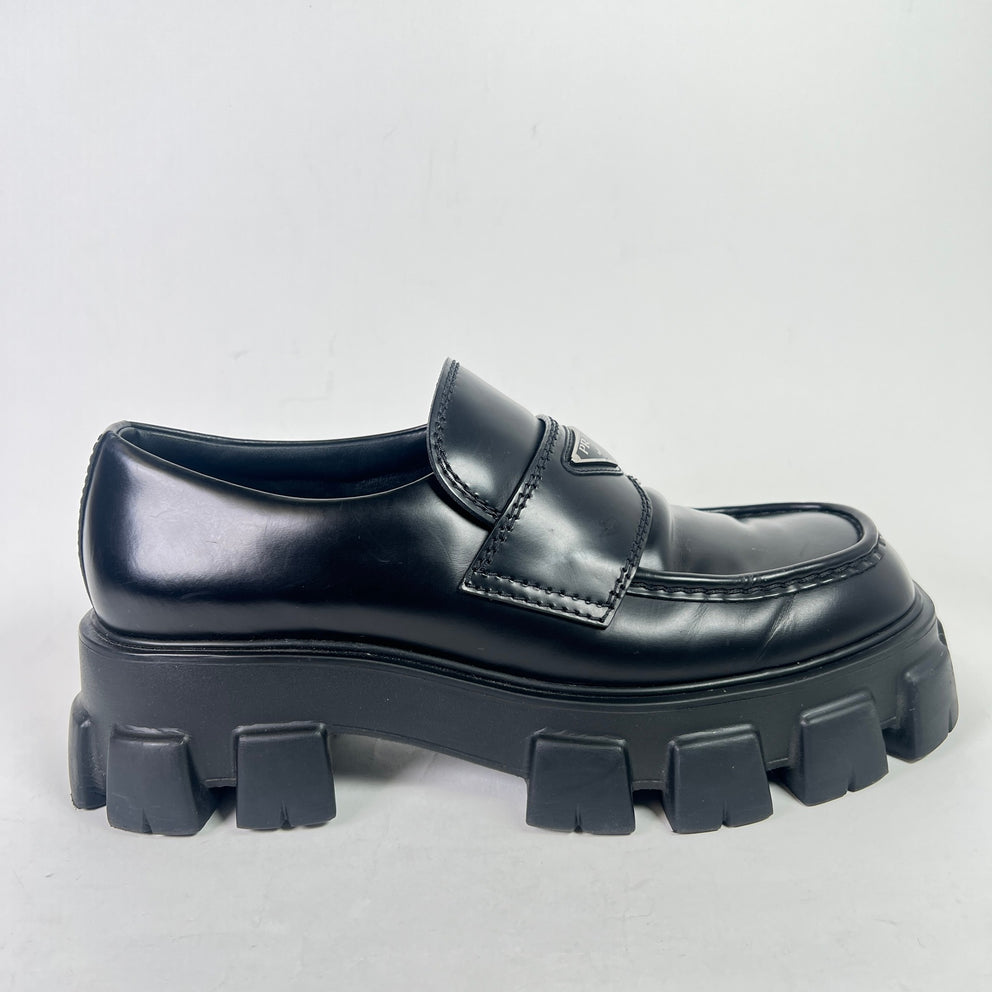 Prada Brushed Leather Monolith Loafer