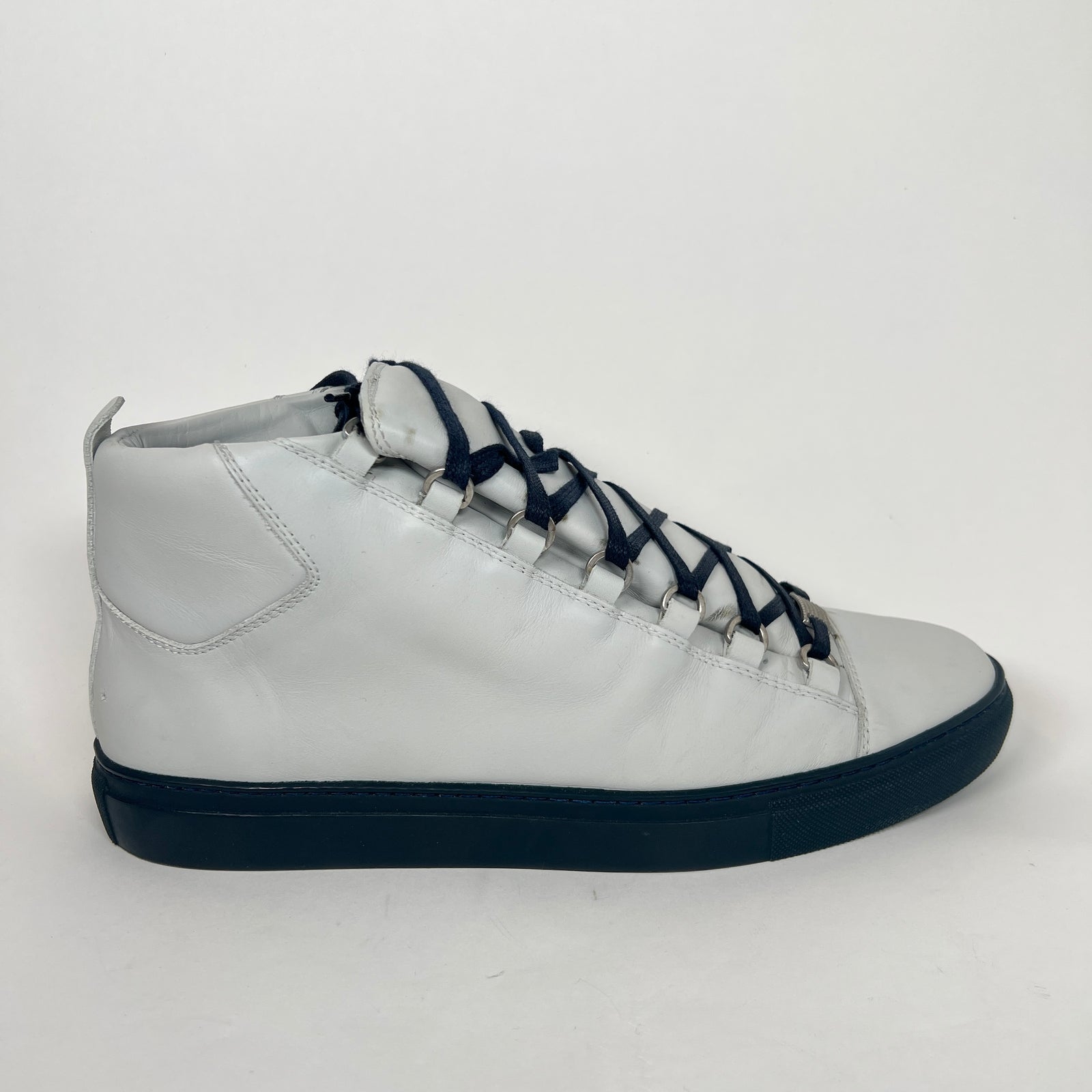Balenciaga White/Navy High-Top Arena Sneaker Size 44