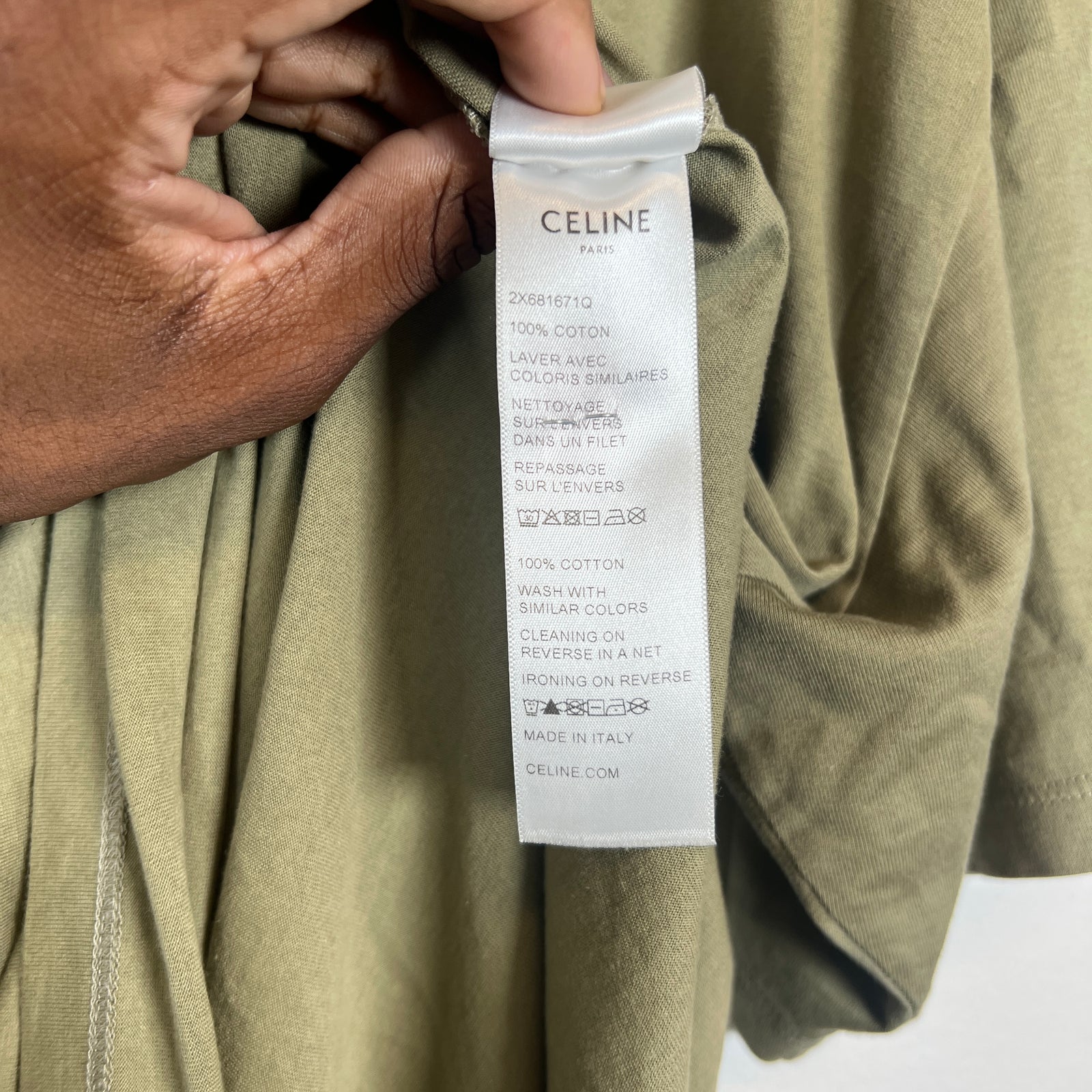 Celine Khaki Green Logo T-Shirt Size XXL