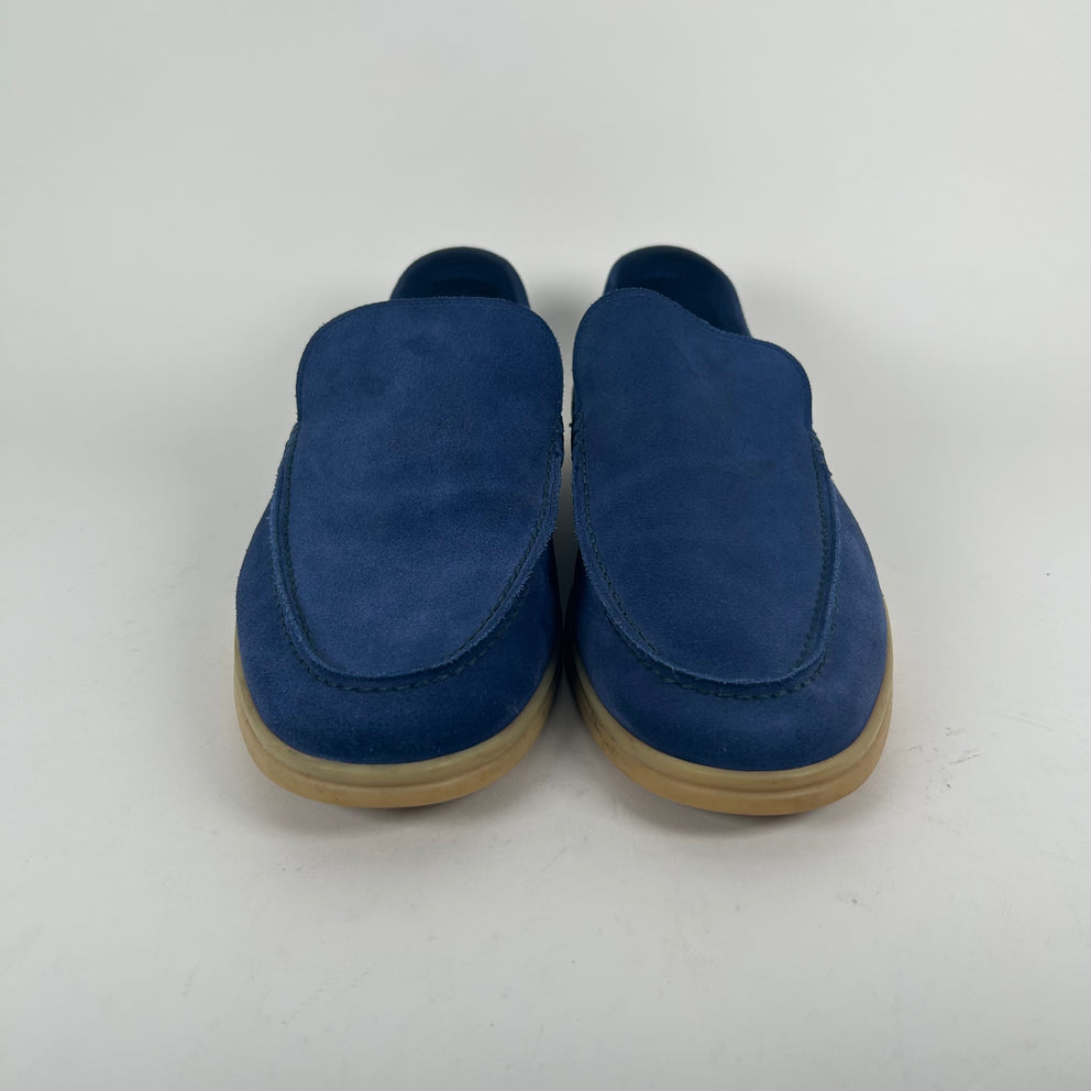 Loro Piana Blue Summer Walk Suede Loafers Size 46