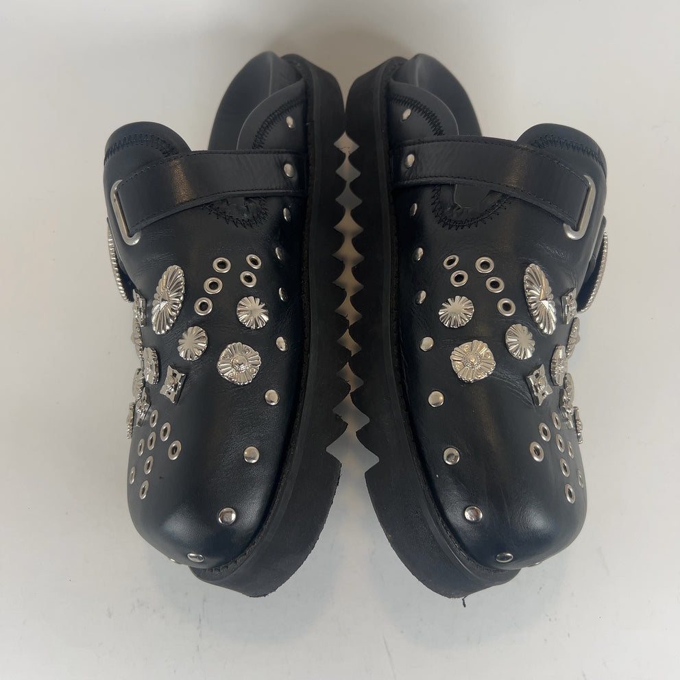 Toga Virilis Black Eyelet Metal Sabot Slip-on Loafers