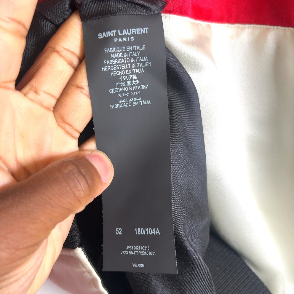 Saint Laurent Tricolor Satin Teddy Bomber Jacket