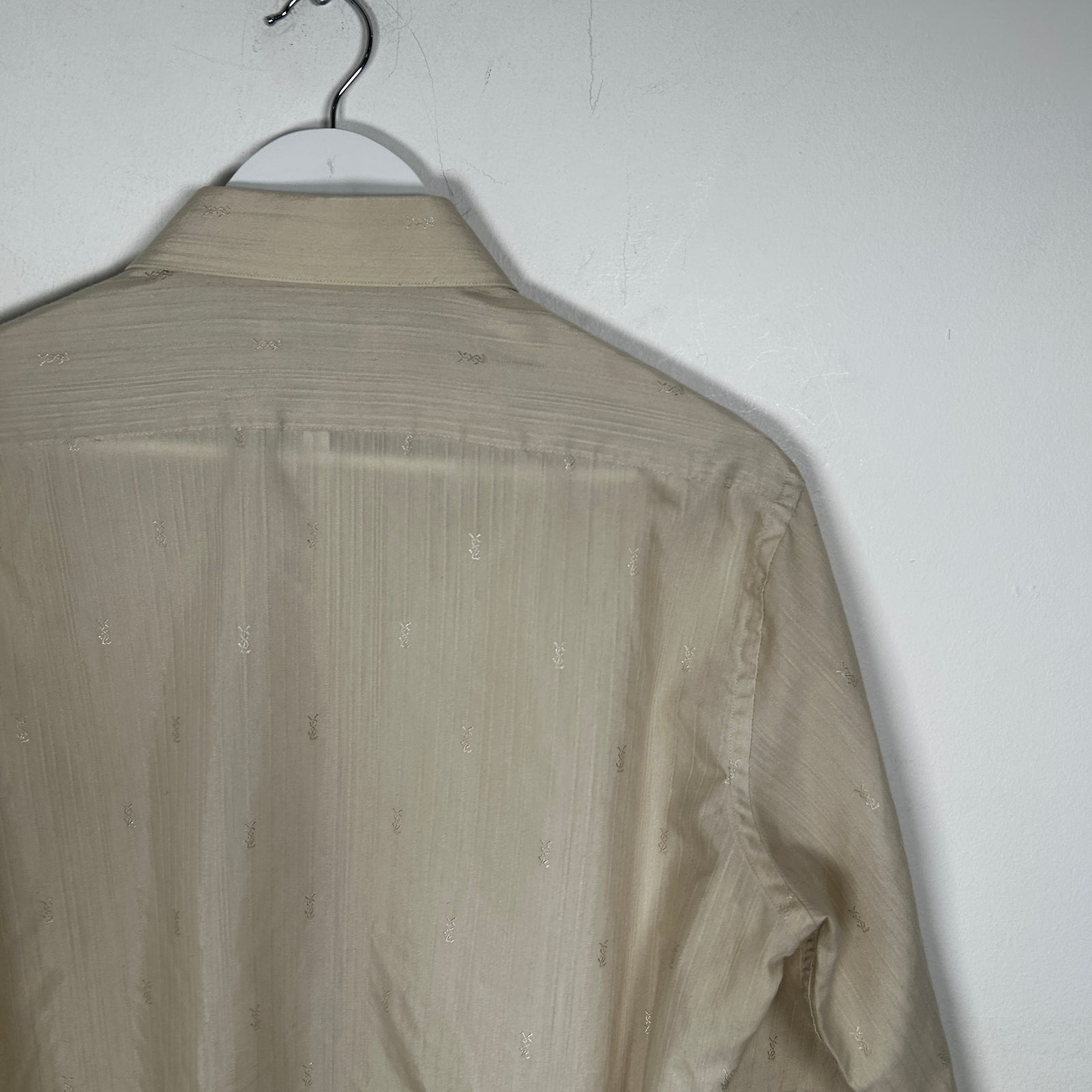 Saint Laurent Cream Striped 'YSL' Button-Up Shirt Size M
