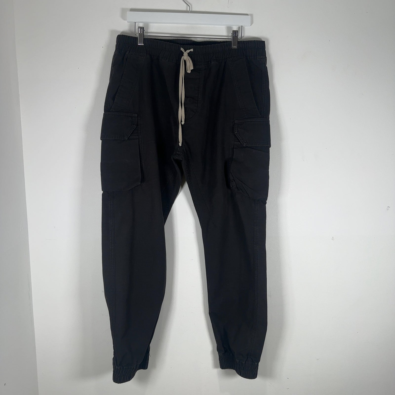 Rick Owens Black Cargo Pocket Drop Crotch Jogger Pant Size XL