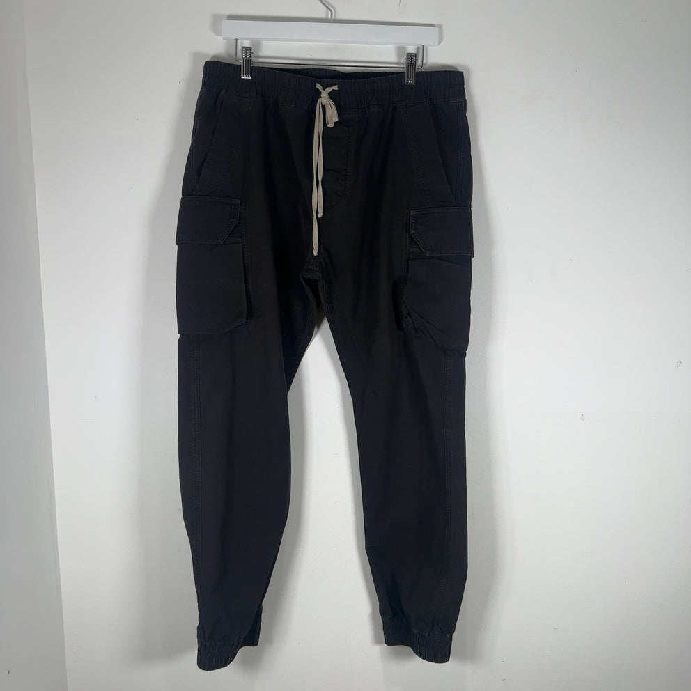 Rick Owens Black Cargo Pocket Drop Crotch Jogger Pant Size XL