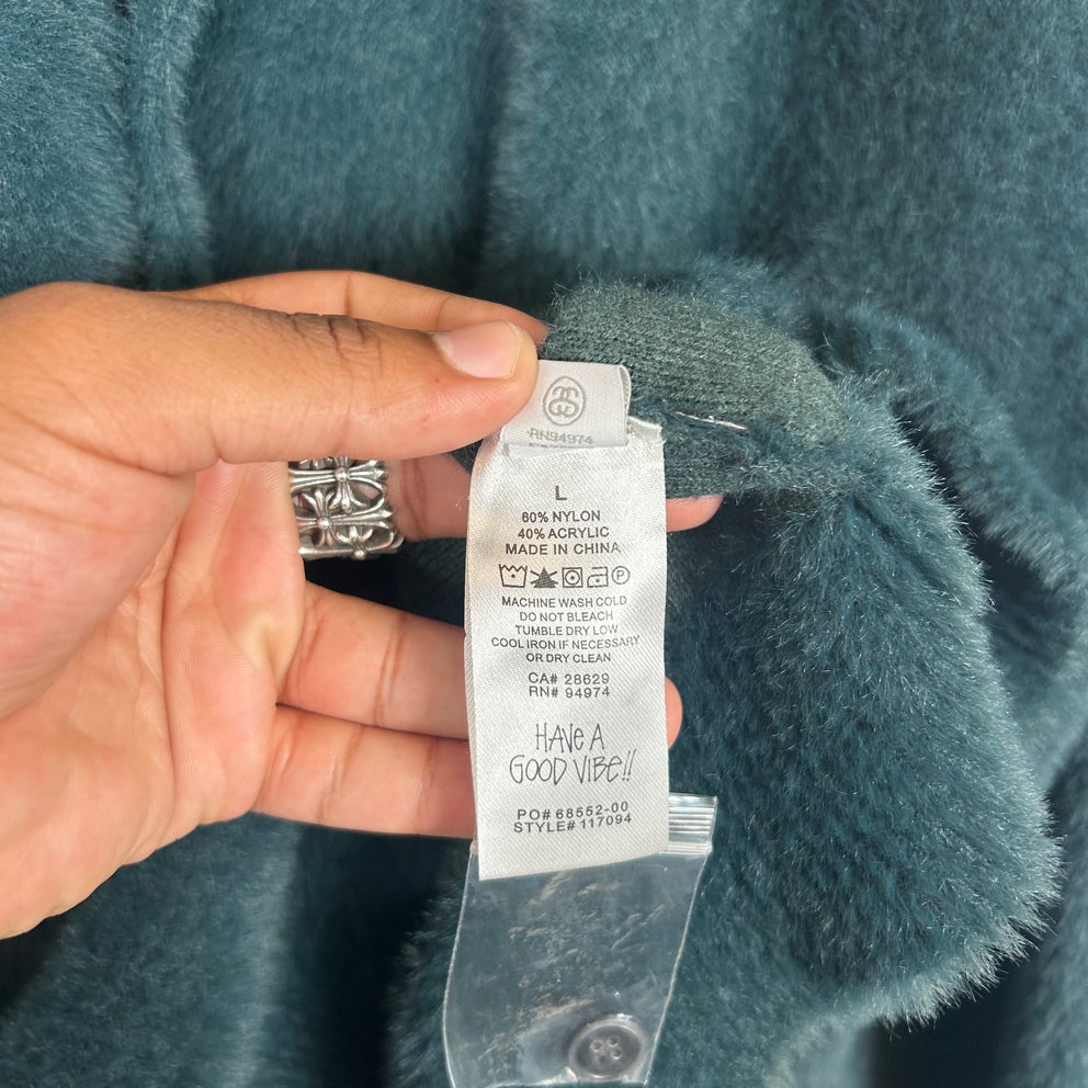 Stussy Teal Blue Fuzzy Cardigan Size L
