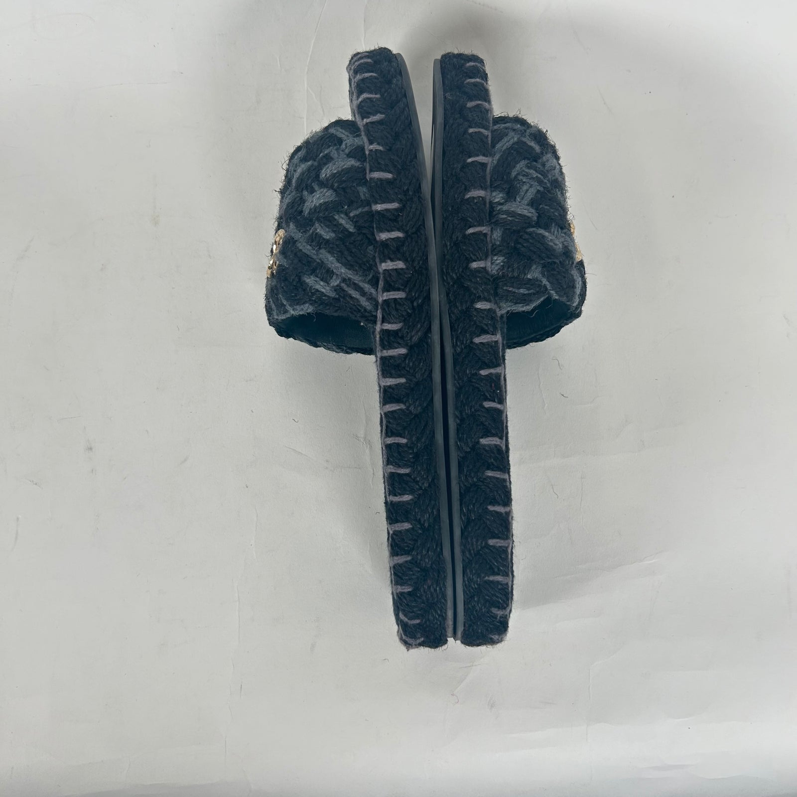 Chanel Black Interlocking CC Braided Tweed Sandals Size 40