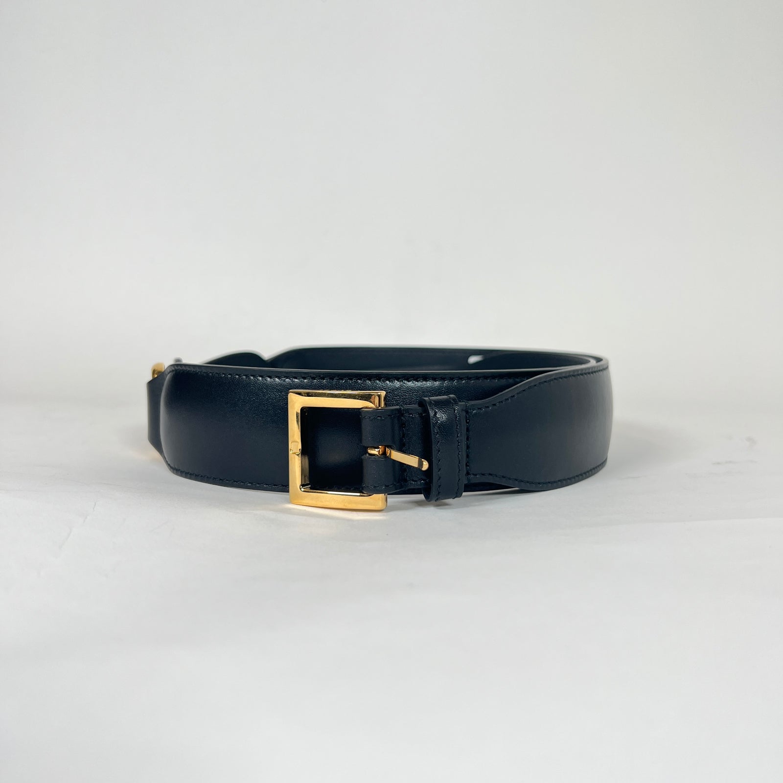Gucci Black Leather Interlocking Horsebit Belt Size 85