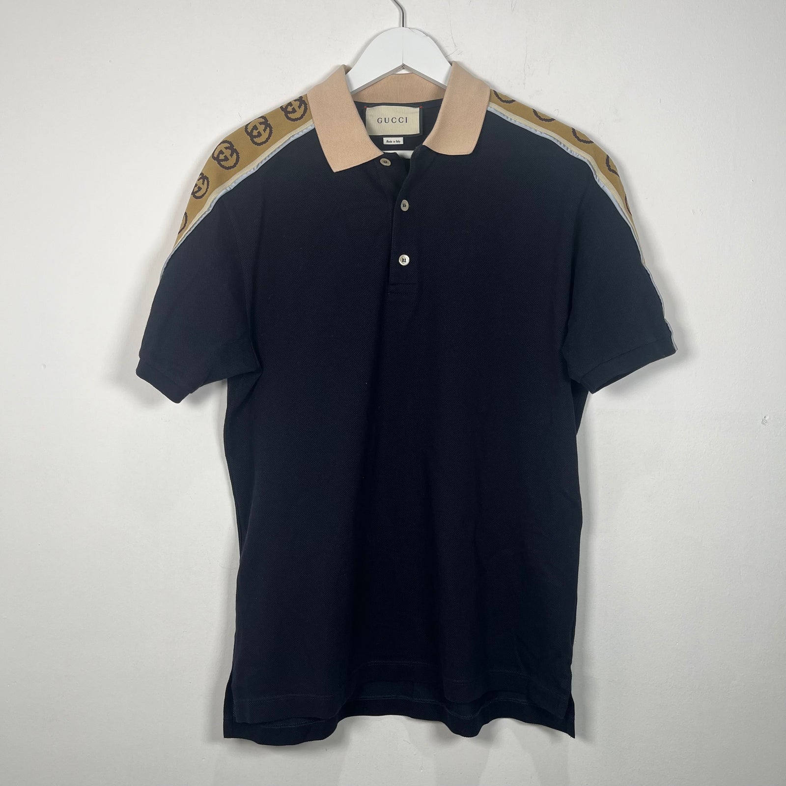Gucci Black GG Shoulder Logo Polo Shirt Size M