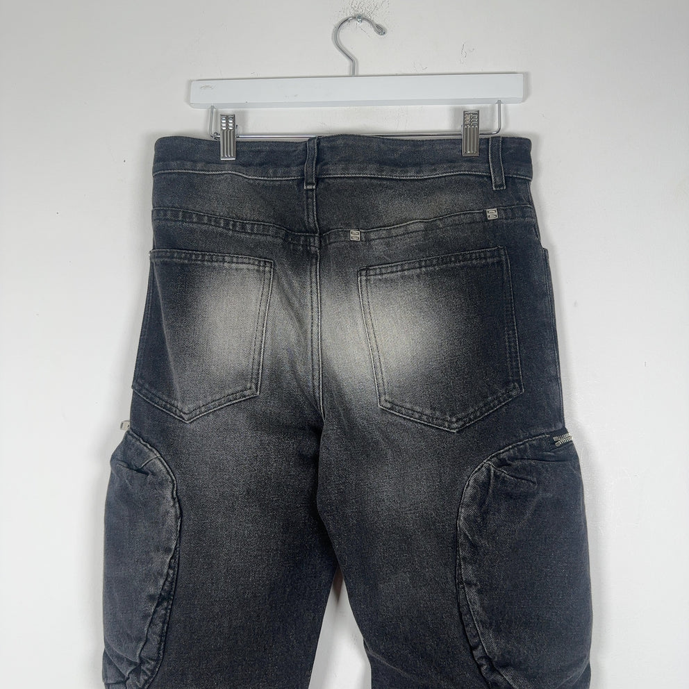 Givenchy Black Wash Cargo Zipper Jeans Size 30