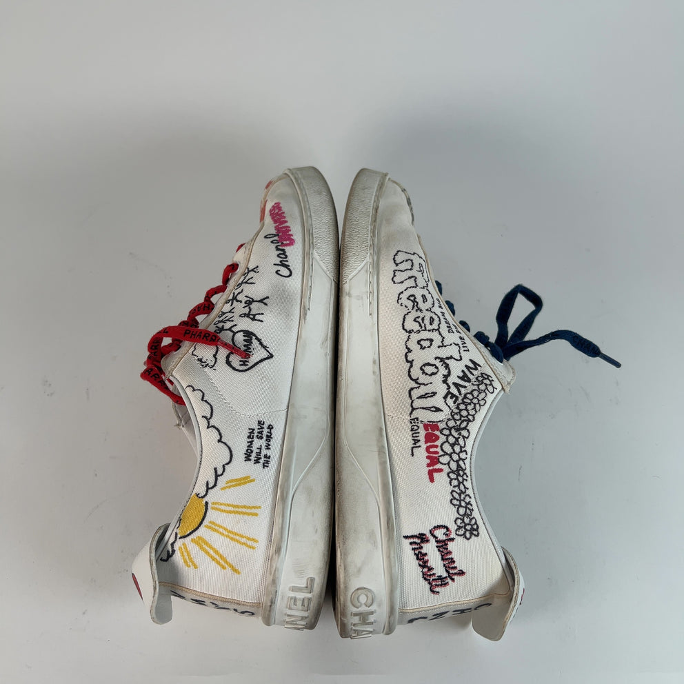 Chanel x Pharrel Williams Canvas Graffiti Multi Color Sneakers Size 44