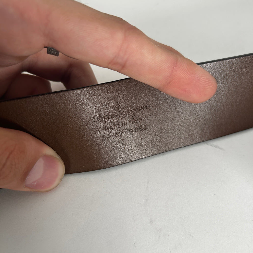 Salvatore Ferragamo Brown Leather Big Buckle Belt Size 32
