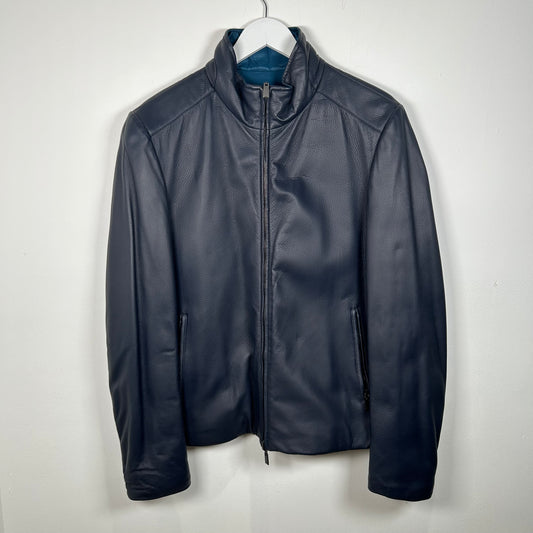 Canalli Blue Leather Zip-Up Jacket Size 50