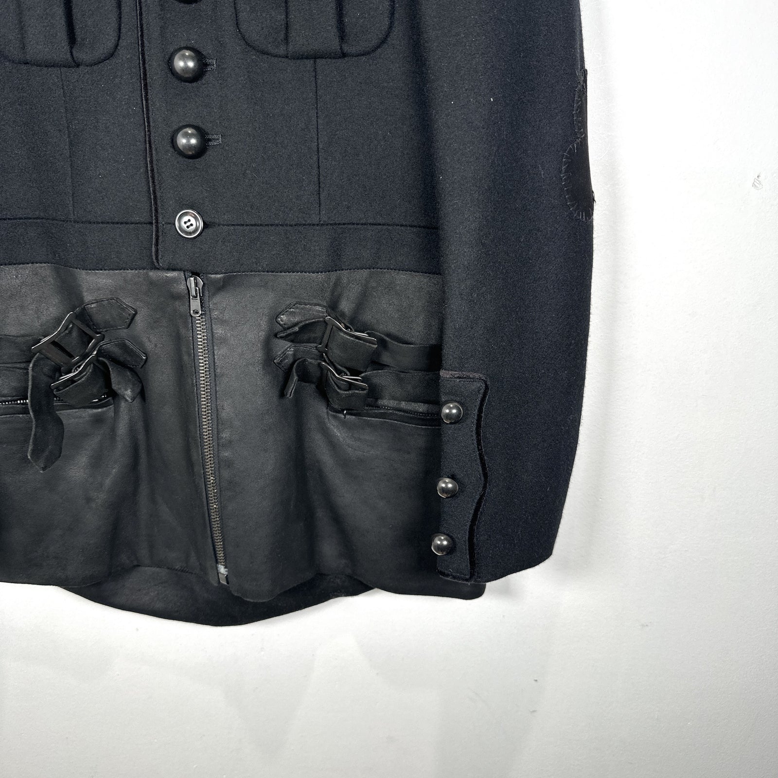 Number (N)ine AW06 'NOIR' Black Leather Hybrid Wool Napoleon Jacket Size 2