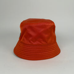 Prada Orange Nylon Logo Bucket Hat Size M