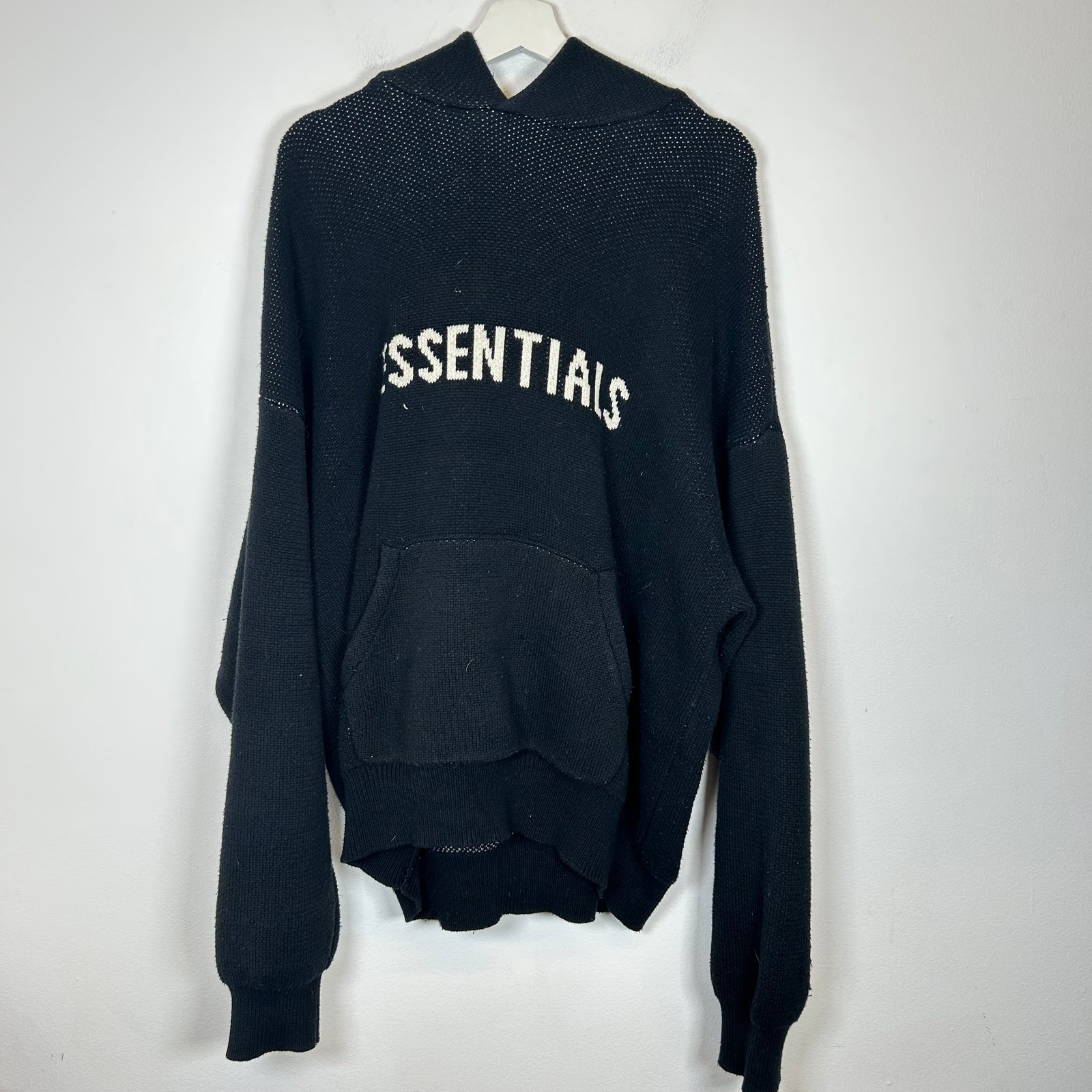 Essentials Black Knit Logo Hoodie Size XL