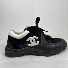 Chanel Black/White Mesh Suede Grained Calfskin Interlocking CC Runners Size 39.5