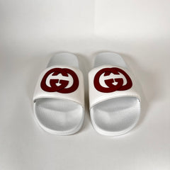 Gucci White Interlocking G Leather Slides Size 42