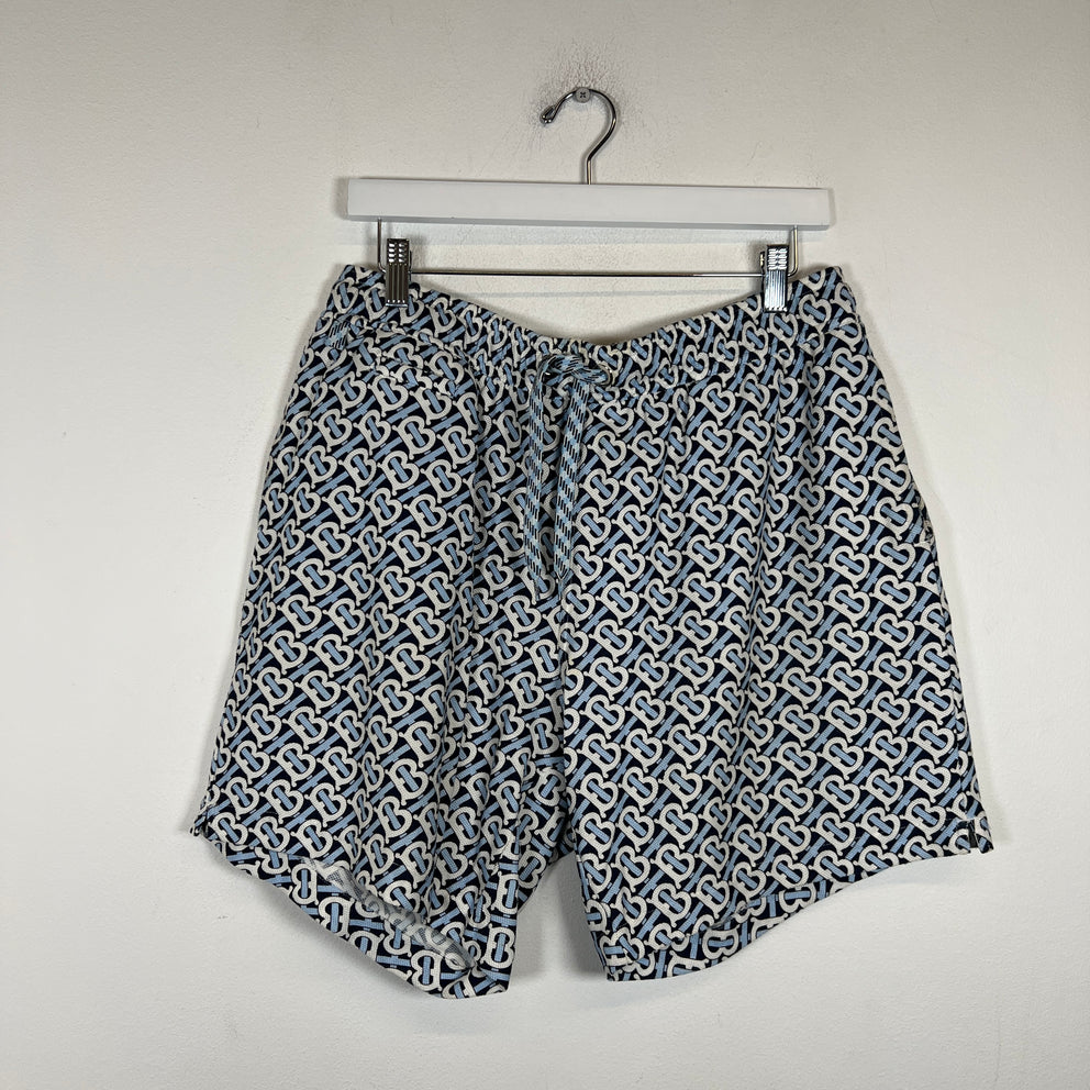 Burberry Light Blue TB Monogram Shorts Size L