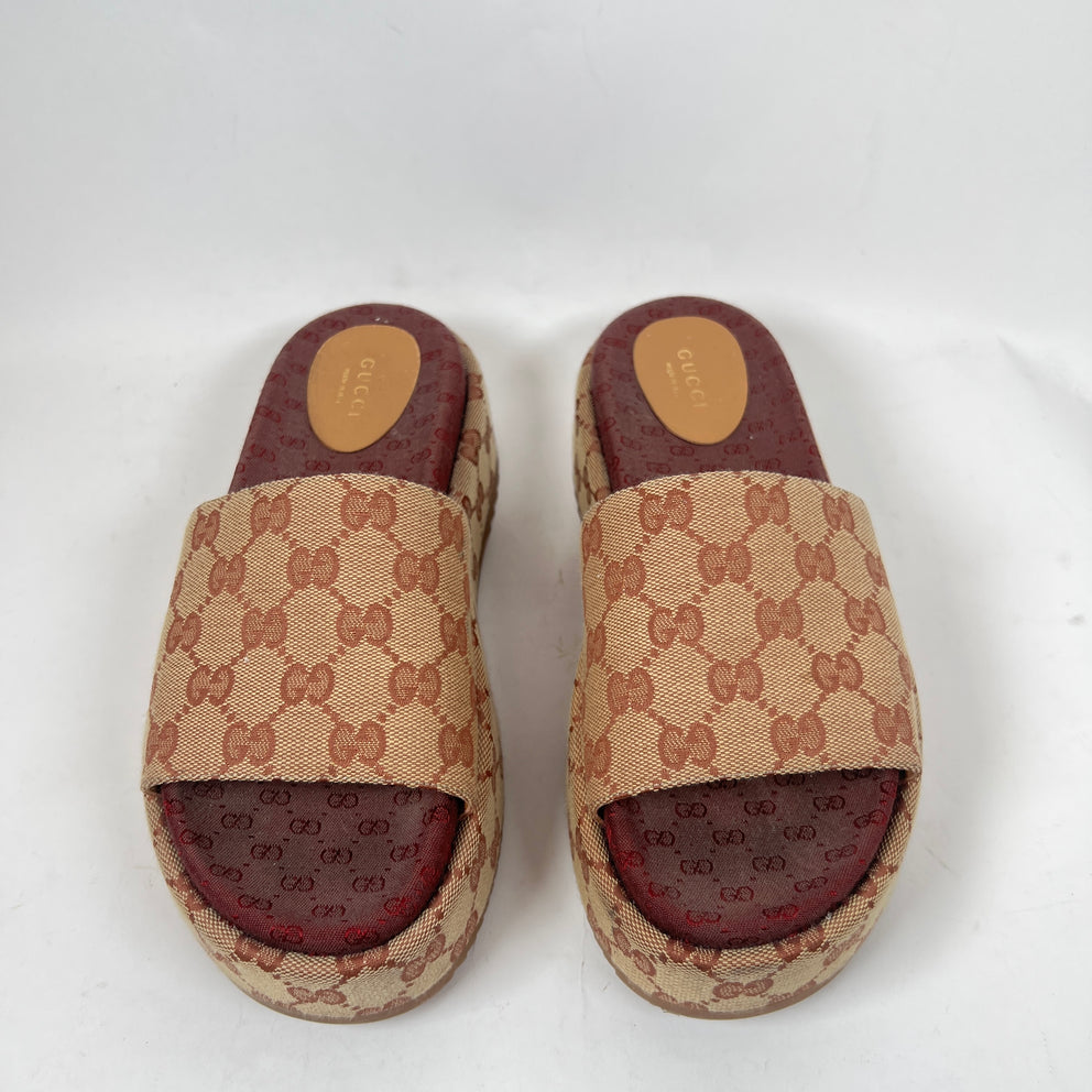 Gucci GG Canvas Platform Sandals Size 38
