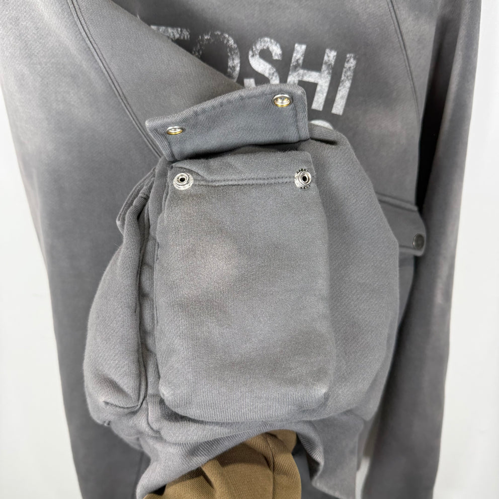 Satoshi Nakamoto Multi Cargo Pocket Faded Distressed Graphic Hoodie Size L