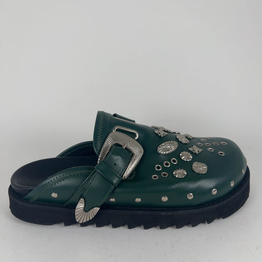 Toga Virilis Green Leather Studded Slides