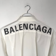 Balenciaga Spell Out Logo Button Up White Shirt Size XL