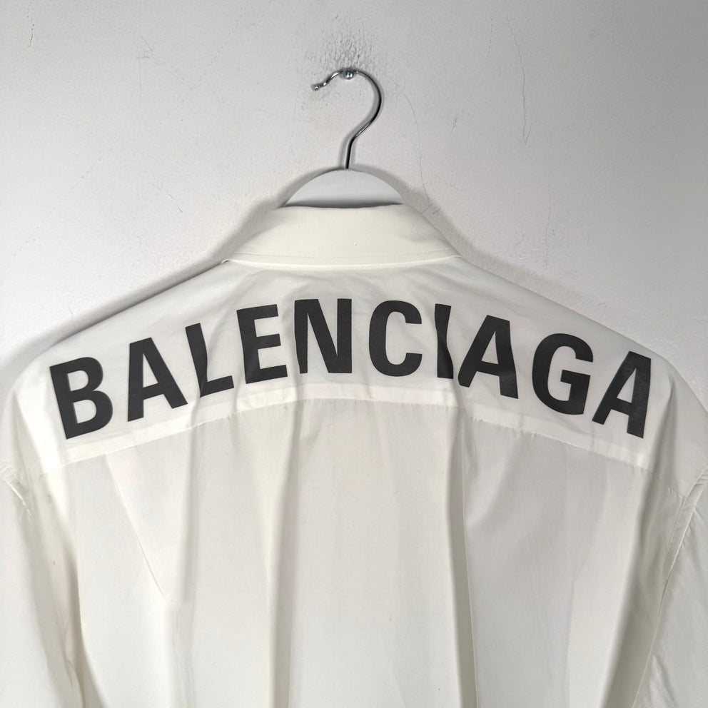 Balenciaga Spell Out Logo Button Up White Shirt Size XL