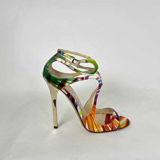 Jimmy Choo Multicolor Satin Sandals Size 37