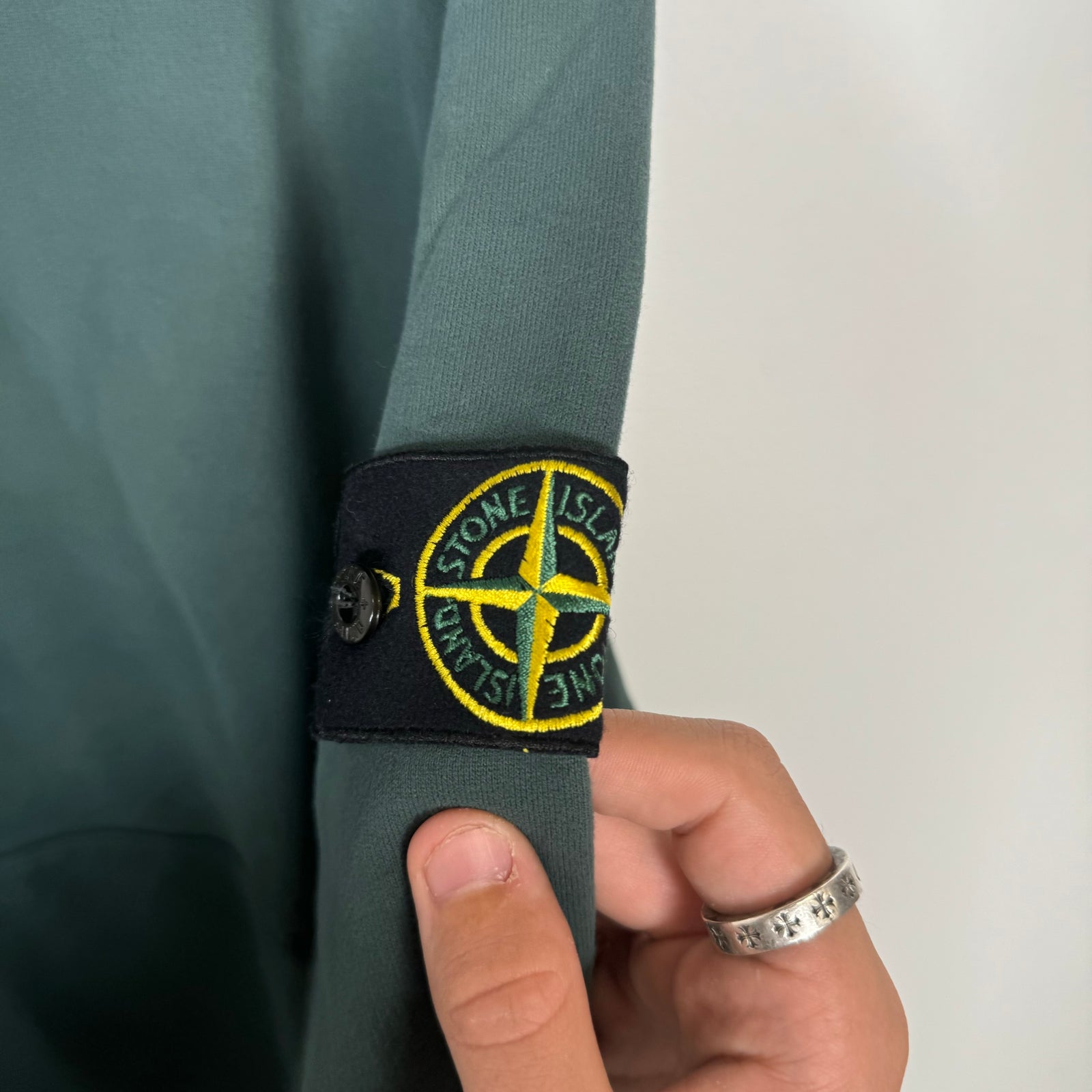 Stone Island Teal Compass Patch Hoodie Size 2XL