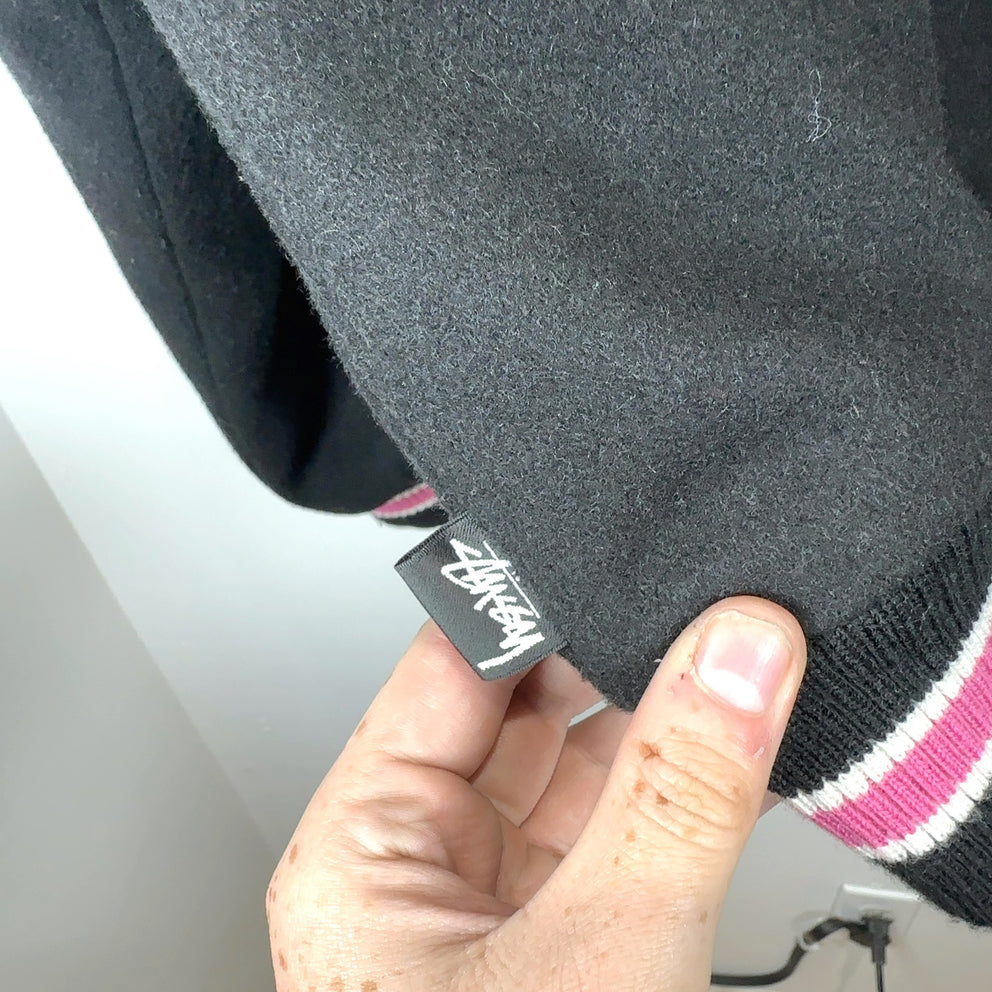 Stussy 'Talk Melton' Striped Varsity Jacket