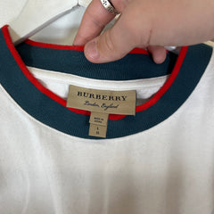 Burberry White Equestrian Logo Tee Sz L